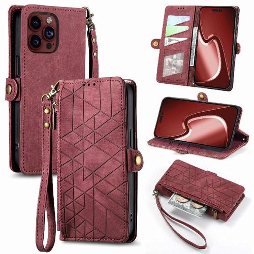 Flip tui Pour Iphone 15 Pro Max Portefeuille Couverture Rabotant Antichoc Simple Entreprise tui En Cuir - Rouge