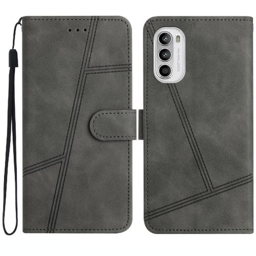 Flip tui Pour Motorola Moto G52/G82 Porte-Fentes Pour Cartes Magntique Protection Complte Sangle De Poignet Portefeuille En Cuir Pu Flip Folio - Gris