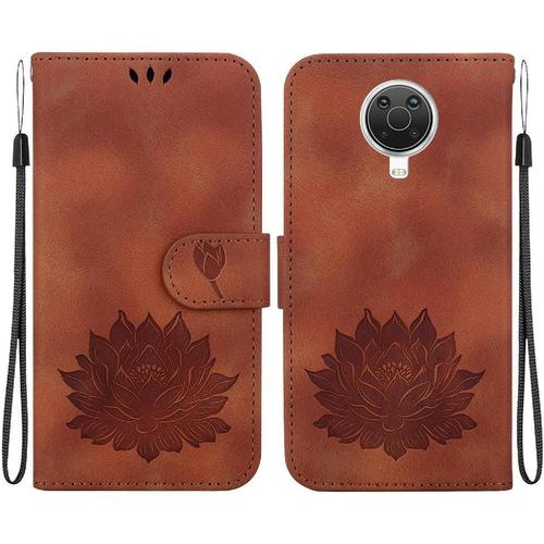 Flip tui Pour Nokia G10/G20 Magntique Bicelle Fleur De Lotus En Relief Bicelle Portefeuille - Le Brun