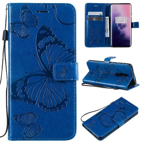 Flip tui Pour Oneplus 7 Pro Flip Kickband Avec Support De Fente Pour Carte Cuir Pu Couverture Magntique Couverture Antichoc - Bleu