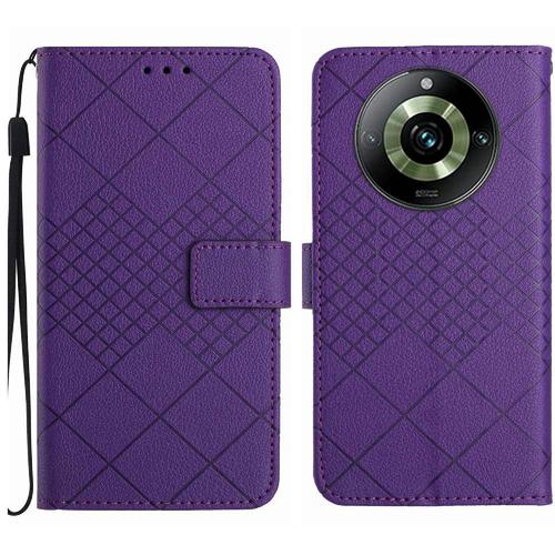 Flip tui Pour Realme 11 Pro Support De Fente Pour Carte Portefeuille En Cuir Pu Diamant En Relief Avec Sangle De Main Couverture Magntique - Violet