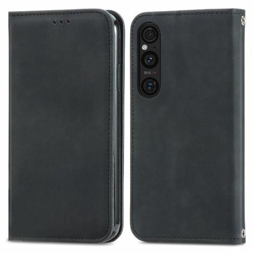 Flip tui Pour Sony Xperia 1 V tui En Cuir Simple Entreprise Portefeuille Antichoc Couverture Rabotant - Noir