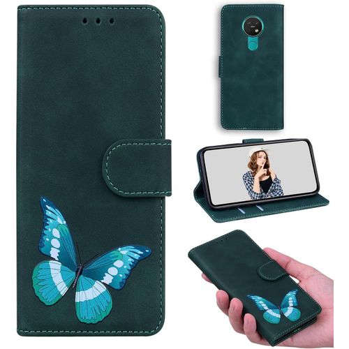 Folio Etui Coque Pour Nokia 6.2 Nokia 7.2 tui Flip Stand Wallet Cover Printed Butterfly Pattern Skin Friendly Pu Cuir Tpu Coque Intrieure Fente Pour Carte Case Pour Nokia 6.2 Nokia 7.2 Vert Fonc