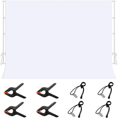 Fond Blanc Photo, Tissu de Fond Blanc 3 x 2M avec 4 Clips et 4 Clips de Tarp, Fond Blanc Pliable Lavable Durable pour Studio de Photographie, Prise de Vue Vido