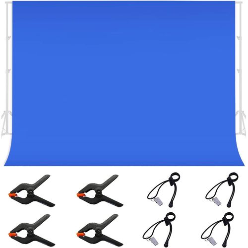 Fond Bleu Photo, Tissu de Fond 3 x 2M avec 4 Clips et 4 Clips de Tarp, Backdrop Pliable Lavable Durable pour Studio de Photographie, Prise de Vue Vido