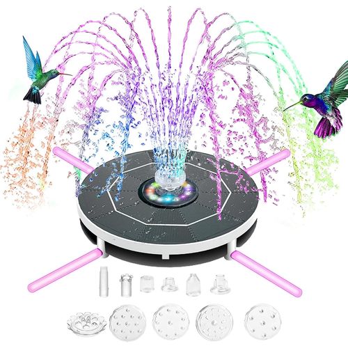Fontaine Solaire Led 3,5 W, Pompe Solaire Flottante Avec 7 Styles De Fontaines, 4 Poteaux De Support Avec clairage Pour Bassins De Jardin Ou Fontaines, Bains D'oiseaux, Aquariums