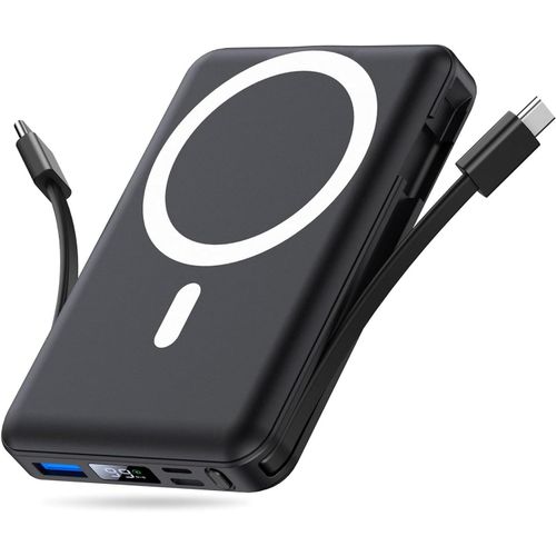 For Batterie Externe Iphone Magntique, Compatible Avec Magsafe 10000mah Sans Fil Power Bank Charge Rapide Avec 2 Cbles Intgrs Affichage Led Compatible Iphone 16/15/14/13/12/Pro/Pro