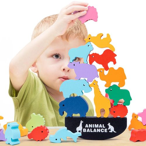 Forme D'animal En Bois quilibre Blocs De Construction Jeu D'empilement Puzzle Interactif Toy_Small Dinosaure