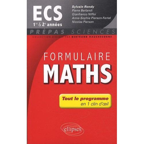 Formulaire Maths Ecs 1e Et 2e Anne   de Rondy Sylvain  Format Broch 