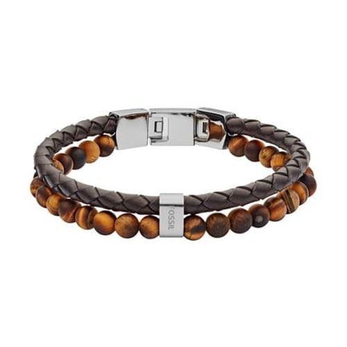 Fossil - Bracelet Multi-Rangs Cuir Et Perles - Marron