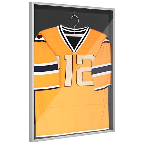Frame Box T-Frame Cadre Aluminium Pour Maillot Porte Acrylique Doublure Interne Feutre 70 X 90 Cm Argent