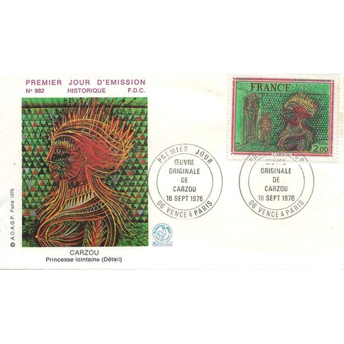 France 1976, Trs Belle Enveloppe 1er Jour tat Neuf Fdc 982, Timbre Yvert 1900, Oeuvre Originale De Carzou, Cachets De Vence Et Paris.