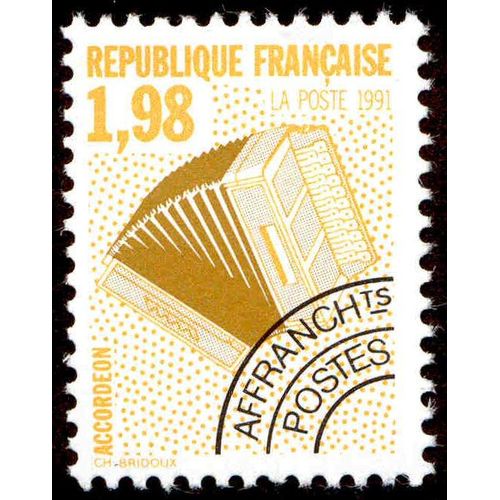 France 1992, Trs Beau Timbre Problitr Neuf** Luxe Yvert 214, L'accordon, 1.98f Jaune Orang.