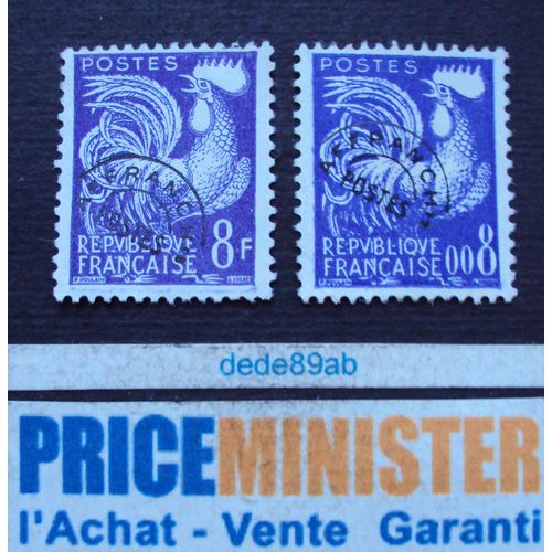France.. 2 Timbres Problitrs Type Coq Gaulois 8 F & 0.08 F (Ancien & Nouveau Franc)