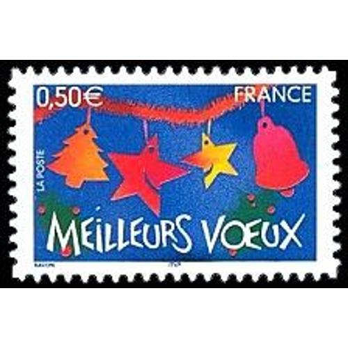 France 2004, Trs Beau Timbre Neuf** Luxe Auto-Adhsif Yvert 3725, Meilleurs Voeux, toiles, Cloche Et Sapin.