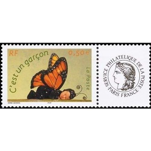 France 2004, Trs Beau Timbre Neuf** Luxe Personnalis Yvert 3635a, Timbre De Naissance, "C'Est Un Garon", Avec Vignette Crs - Service Philatlique De La Poste, Cote 5 Euros.