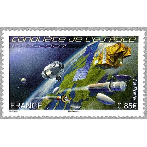 France 2007 Trs Beau Timbre Neuf** Luxe Yvert 4104 50 Ans De Conqute De L'espace, Spoutnik, Apollo 11, Le Satellite Spot 5, La Fusee Soyouz, Le Satellite Franais Corot, La Fusee Arianne 5. -