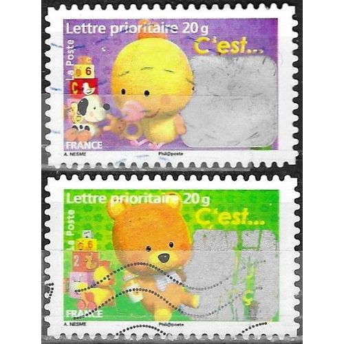 France 2008, Belle Paire De Timbres De Naissance  Gratter, Avec Double Numrotation Yvert, 4184 Ou 163 C'est Une Fille Et 4185 Ou 164 C'est Un Garon, Oblitrs, Tbe.