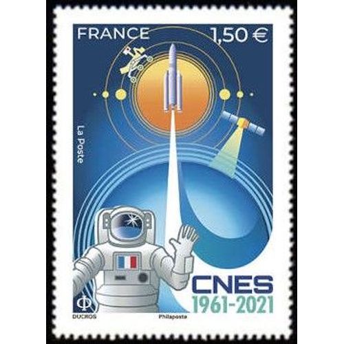 France 2021, Trs Beau Timbre Neuf** Luxe Yvert 5522, 60 Ans Du Cnes. Y Figure Ariane 5 Qui Dcolle D?Une Plante Terre voquant Le Pictogramme Du Cnes. Cette Terre Est Scrute Par Un Satellite...