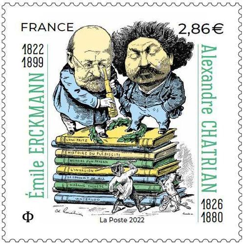 France 2022, Trs Beau Timbre Neuf** Luxe Yvert 5576, Caricature Des crivains mile Erckmann 1822-1899 Et Alexandre Chatrian 1826-1890.