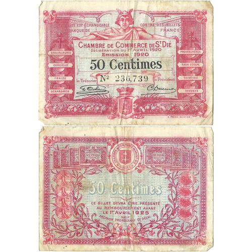 France - Billet - Chambre De Commerce De Saint Die - 50 Centimes - 1920 - Jp.112.16 - 15-295