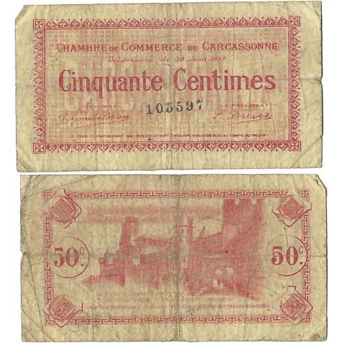 France - Chambre De Commerce De Carcassonne - 50 Centimes - 1917 - Jp.038.11 - 15-031