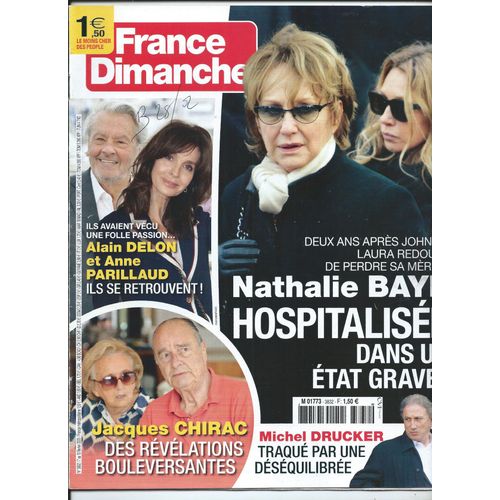 France Dimanche 07/02/2020 Natalie Baye,Alain  Delon & Anne Parillaud, Jacques Chirac, Michel Drucker, Sylvie Vartan, Serge Lama, Catherine Lara , Garou, Renaud, Mylne Demongeot, David Hallyday 