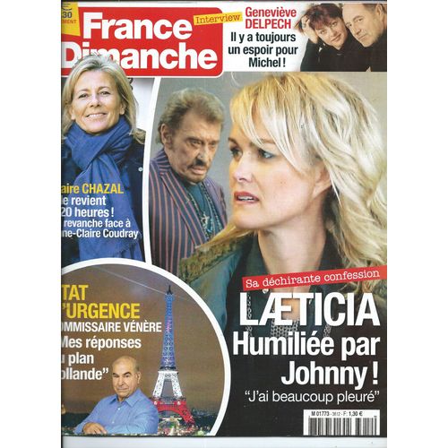 France Dimanche 20/11/2015 Laetitia Hallyday, Claire Chazal, Genevieve Delpech, Michel Sardou, Christian Clavier, Lon Zitrone, Dora Doll, Jean-Marc Thibault, Anne Sylvestre, Karine Le Marchand