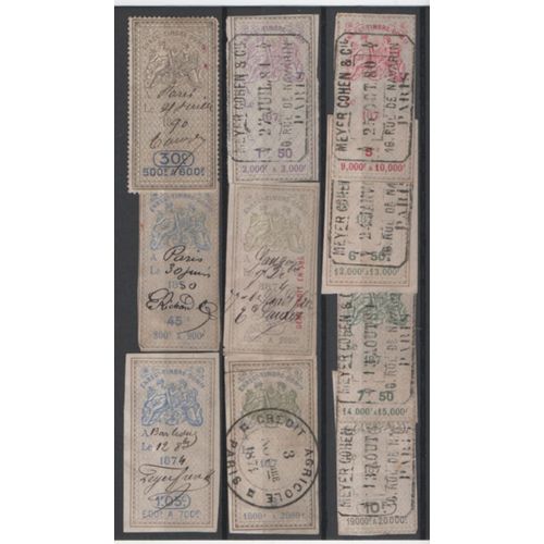 France: Lot De 10 Timbres Fiscaux D'enregistrement Domaines De 30c, 45c,1,05f, 1,50f, 2f, 3f, 5f, 6,50f, 7,50f, 10f..