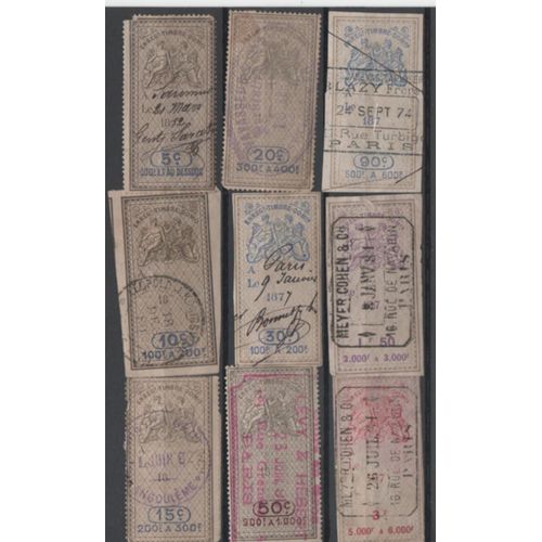 France: Lot De 9 Timbres Fiscaux D'enregistrement Domaines De 5c, 10c, 15c, 20c, 30c, 50c, 90c, 1,50f, 3f.