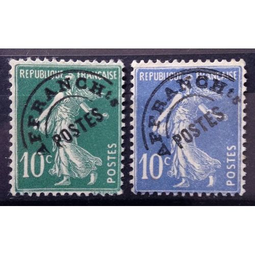 France - Problitr Semeuse 10c Vert (N 51) + Problitr Semeuse 10c Outremer (N 52) Obl - Anne 1922 - N11833