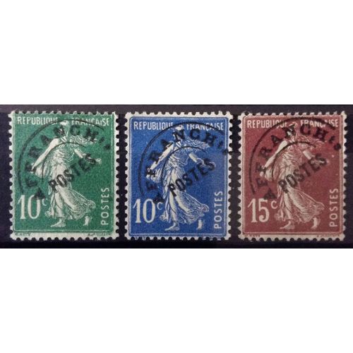 France - Problitr Semeuse 10c Vert ( N 51) + Problitr Semeuse 10c Outremer ( N 52) + Problitr Semeuse 15c Lilas-Brun ( N 53) Obl - Anne 1922 - N14333