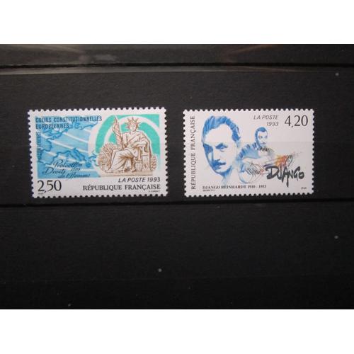 France. Timbres De 1993. N2808 (9me Conf .Des Cours Constitutionnelles Europennes - Protection Des Droits De L Homme). N2810 (40me Anniv. De La Mort Du Compositeur Et Guitariste Django Reinhardt)