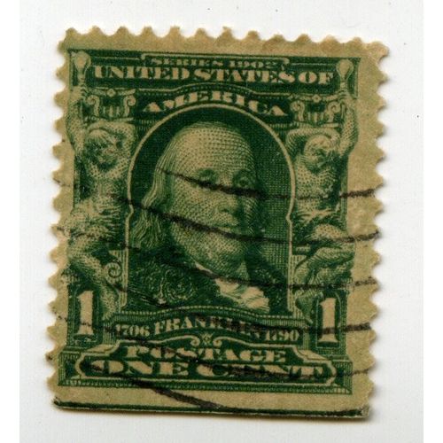 Franklin 1906, 1 Bleu Vert, Perf. (314 Var ?.),Non Perfor Coupes En Bas