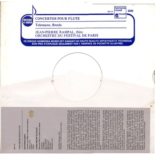Frantisek Benda : Concerto Pour Flte Et Cordes En Mi Mineur ; Georg Philipp Telemann : Suite Pour Flte Et Cordes En La Mineur (Harmonia Mundi  Hm425) - Jean-Pierre Rampal, Orchestre  Cordes De Paris