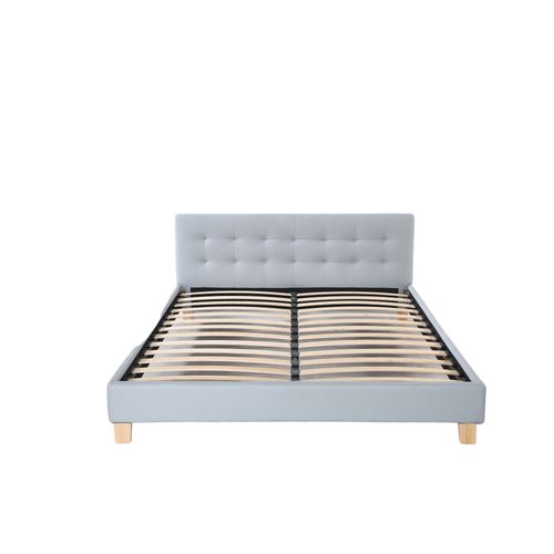 Frederic - Solide Et Confortable Lit Avec Sommier + Tte De Lit Capitonnee Couleur Gris + Pieds En 10 Cm Pour Matelas En 140x190 - 2 X 13 Lattes - Revetement Pvc Simili Facile D'entretien -...