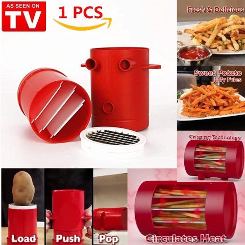 Frites Machine Machine  Pommes De Terre Frites Machine De Coupe Et Micro-Ondes Conteneur 2-En-1, Pas De Friture Pour Faire Des Frites Saines (Rouge)