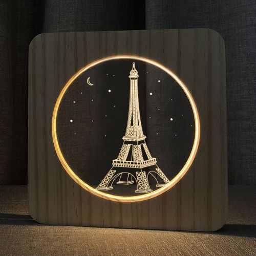 Fs-A2821-02w Lampe De Table Usb En Forme De Tour Eiffel En Bois Massif Led Veilleuse (Lumire Blanche Chaude)