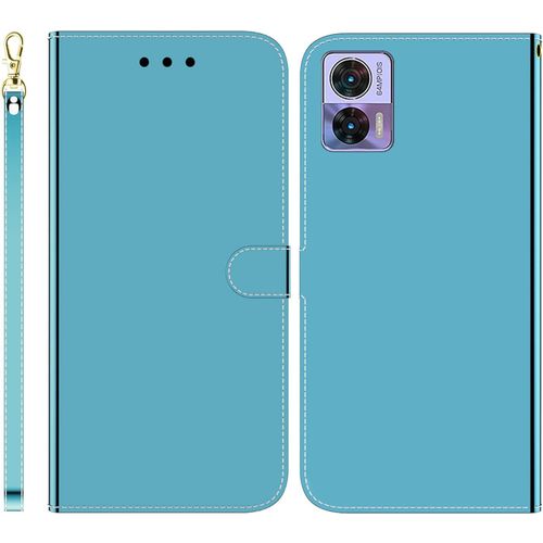 Funda Para Motorola Edge 30 Lite Premium Pu Cuero Billetera Case Imitacin Espejo Desgin Con Ranuras Para Tarjetas Soporte Plegable Cierre Magnetico Flip Carcasa Para Motorola Edge 30 Neo,Azul
