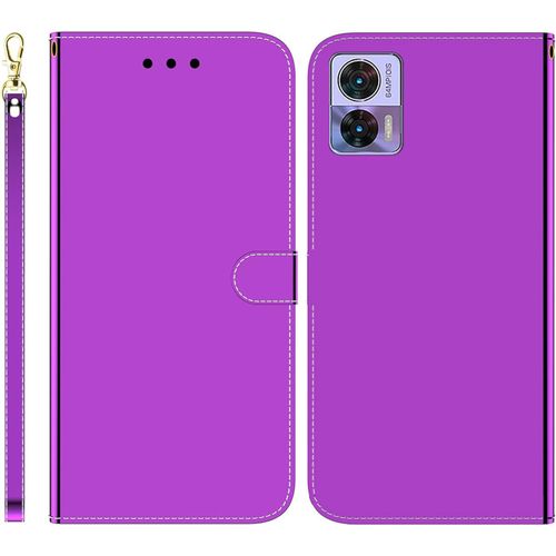 Funda Para Motorola Edge 30 Lite Pu Cuero Folio Cartera Carcasa Ranuras Para Tarjetas Soporte Plegable Cierre Magnetico Imitacin Espejo Flip Billetera Case Para Motorola Edge 30 Neo,Prpura