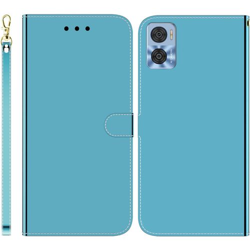 Funda Para Motorola Moto E22/E22i Premium Pu Cuero Billetera Case Imitacin Espejo Desgin Con Ranuras Para Tarjetas Soporte Plegable Cierre Magnetico Flip Carcasa Para Motorolamoto E22/E22i,Azul
