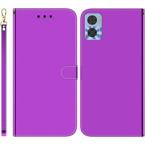 Funda Para Motorola Moto E22/E22i Pu Cuero Folio Cartera Carcasa Ranuras Para Tarjetas Soporte Plegable Cierre Magnetico Imitacin Espejo Flip Billetera Case Para Motorola E22/E22i,Prpura