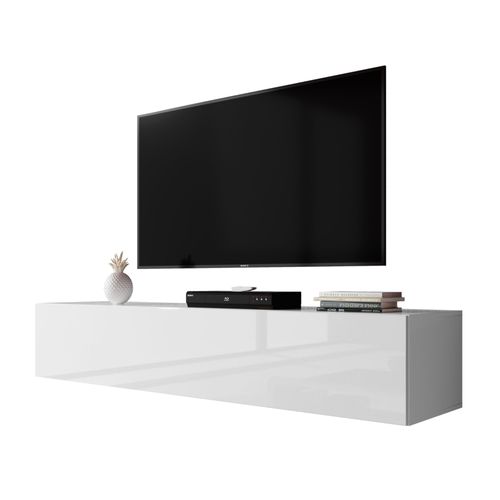 Furnix Meuble Tv / Meuble Suspendu Zibo 160 Cm Blanc Style Moderne Avec Compartiments Ferms