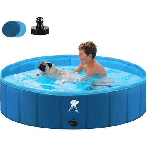 Fwiull - Piscine Pour Grands Chiens Et Petits Chiens - Pataugeoire Pliable Et Transportable - 120 X 30 Cm - Stable Et Antidrapante - Pour Animaux De Compagnie, Enfants - Bleu