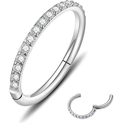 G23 Titane Anneau De Nez Hypoallergnique Argent Or Boucle D'oreille Cartilage Septum Pav Cz Clair Anneau De Segment  Charnire Conch Anneaux Pour Les Lvres Tragus Anneau(Argent, 1.2 * 6mm)