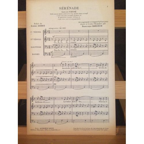 Gabriel Piern Eugne Adenis Srnade Arrangement Pour Voix Hommes Darcieux Partition Leduc