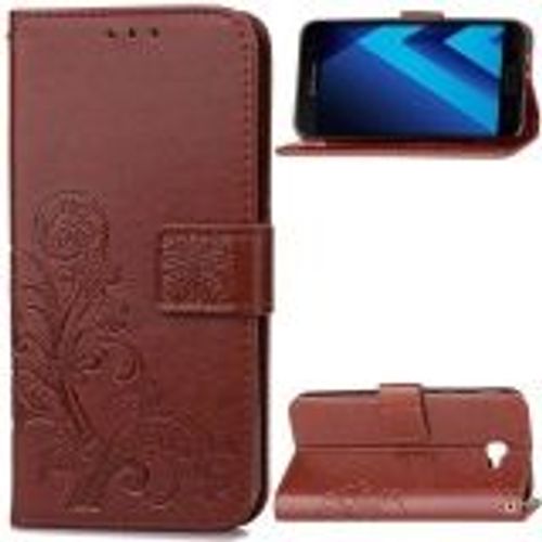 Saturcase Lucky Clover Pu Cuir Magntique Flip Portefeuille Support Porte-Carte Coque Housse tui Pour Samsung Galaxy A5 (2017) Sm-A520f (Brun)