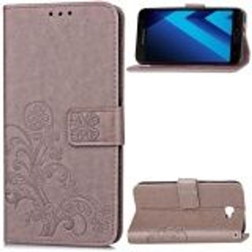 Saturcase Lucky Clover Pu Cuir Magntique Flip Portefeuille Support Porte-Carte Coque Housse tui Pour Samsung Galaxy A5 (2017) Sm-A520f (Gris)