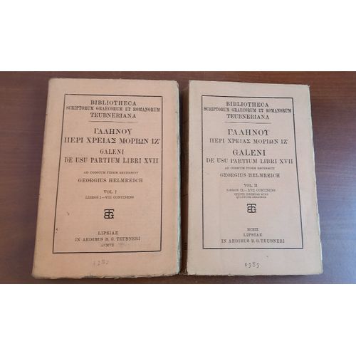 Galien : Galeni De Usu Partium Libri Xvii Ad Codicum Fidem Recensuit Georgius Helmreich. 2 Volumes. Texte En Grec. 1909.   de Galien 