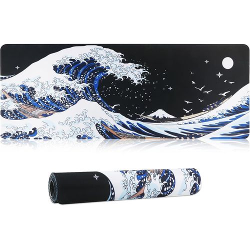 Gaming Tapis de Souris Extra Large Mouse Mat d'ordinateur Pad de Bureau Surface Lisse et Base en Caoutchouc Anti-drapant Soft Cloth XXL Mouse Pad 600 x 300 x 3 MM, (Vague)